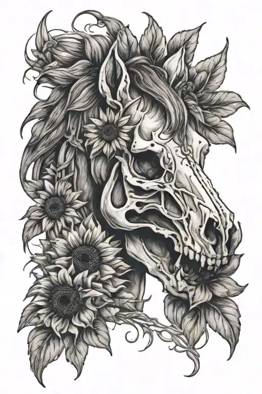 Horse Skull And Sunflowers