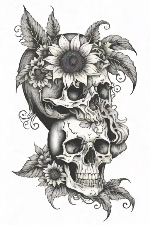 Half Sunflower And Half Horse Skull