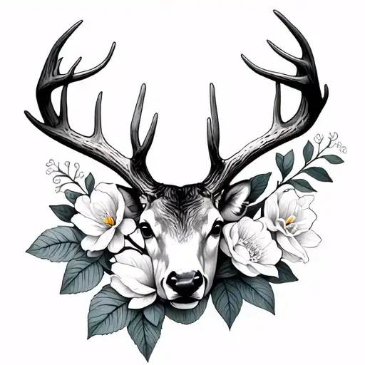 Deer Antler And Honeysuckle Flowers