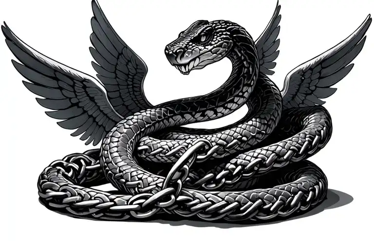 Snake Made Out Of Large Chain With Wings Wrapped
