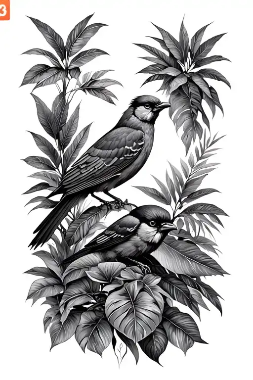 Jungle Themed Tattoo Incorporating Birds