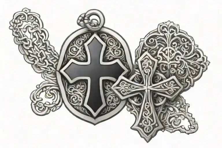 Dog Tag And Cross Made Entirely Of Intricate