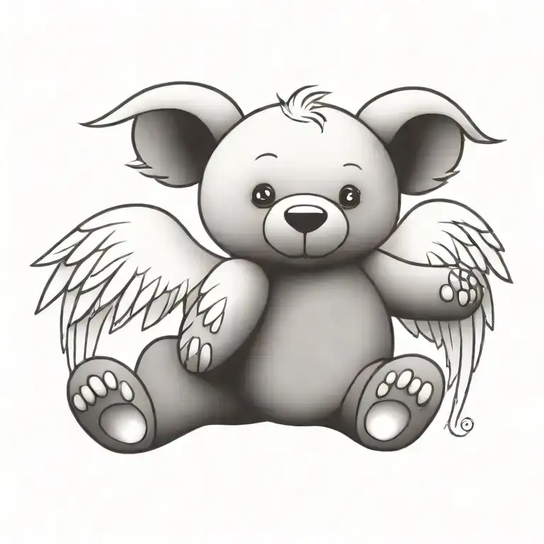 Simple Design Of A Teddy Bear With Angel Wings And A Heart Shaped Gem