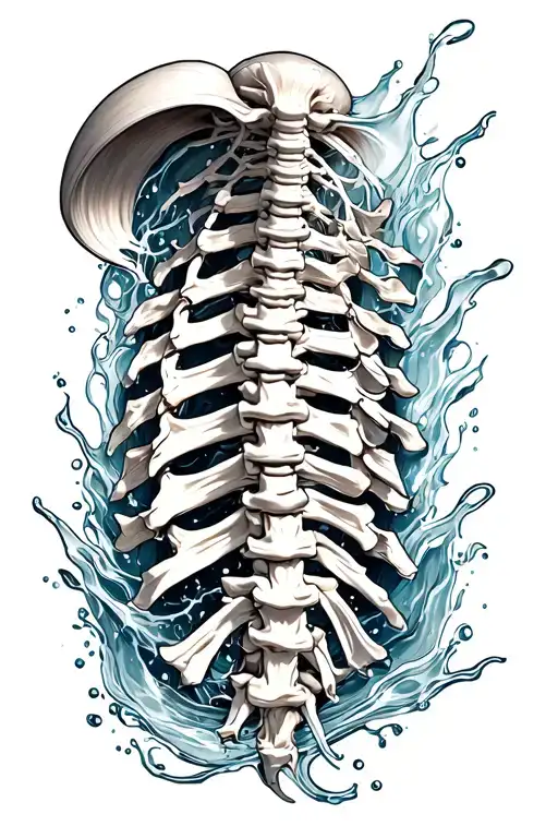 Anatomical Spine Tattoo With Water Wrapping Around It