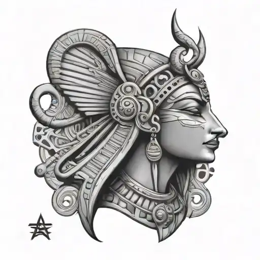 Beautiful Goddess Hathor With Realistic Hieroglyphs Wall