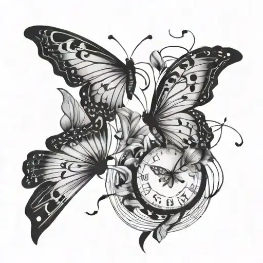 Butterflies In Wind With Music Notes