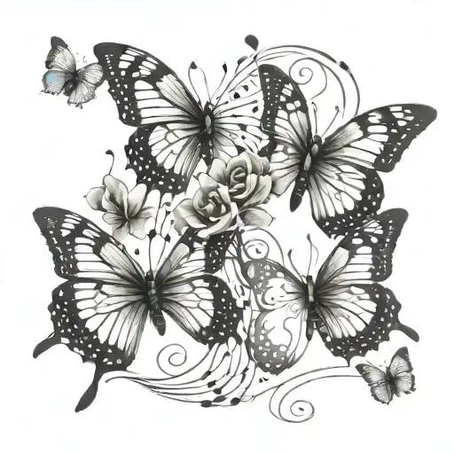 Three Butterflies Attached With Music Notes