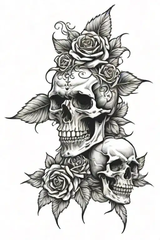 Skull And Dagger Tattoo On The Background Of One A Rose
