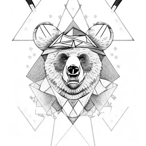 Bear Head With A Triple Triangle On The Forehead With Patterned Axes Behind The Head