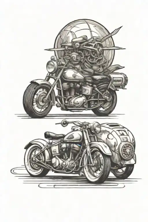 A Vintage Car And Motorcycle Racing Together In A Tattoo Inspired By American Road Trips