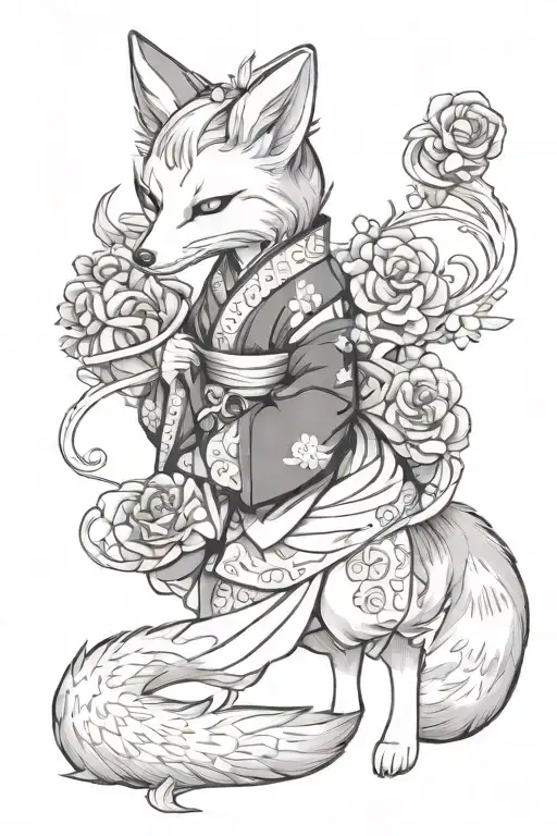 Kitsune Fox Girl Wearing A Kimono