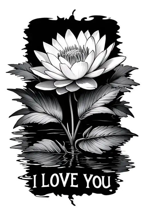 Water Lilly And Carnation With I Love You Wrote Vertically