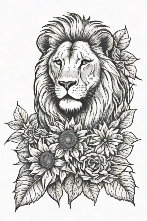 Lion And Sunflower