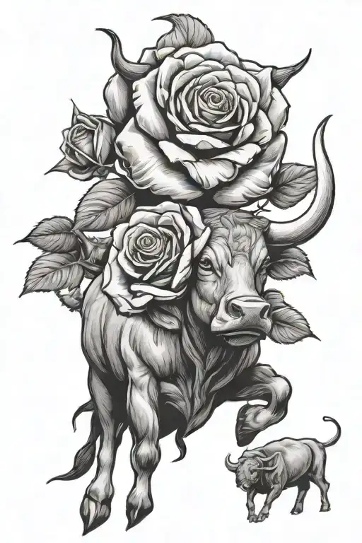 Roses And Bull Standing
