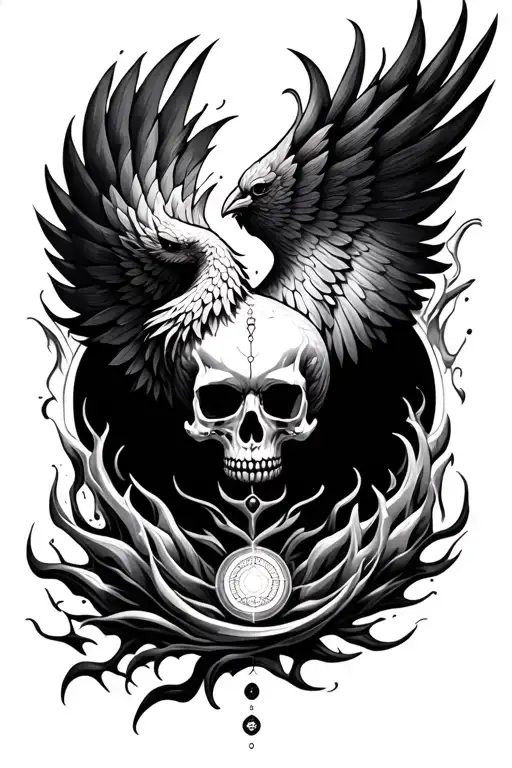 Skull Phoenix Freedom Balance Chakras Life And Death Change Elementos Fire Water Wind