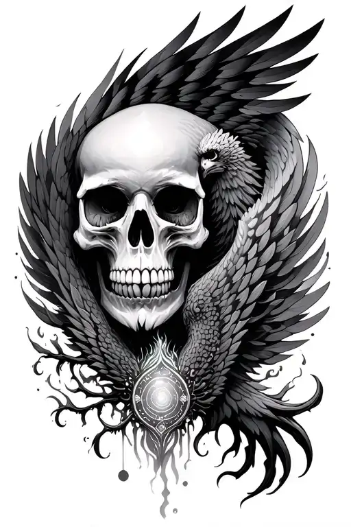 Skull Phoenix Freedom Balance Chakras Life And Death Change Elementos Fire Water Wind Wings Tree