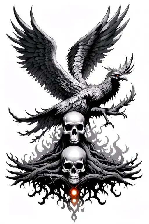 Phoenix Wings With Skull Fire Walter Essence Life Death Balance Chakras Light Tree