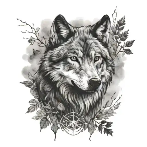 A Wolf Face With Nature And Mist Around Him Chest