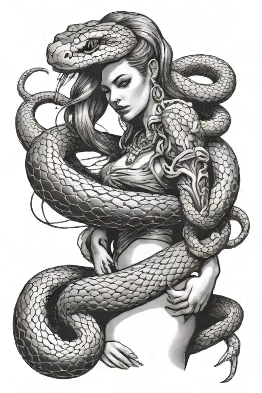 Snake Wrapped Around Woman Standing