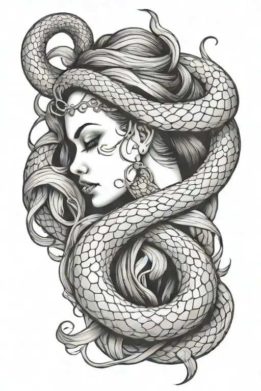 Snake Wrapped Around Woman