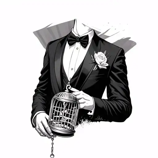 A Man In A Wedding Tuxedo With His Fly Open To Reveal A Chastity Cage