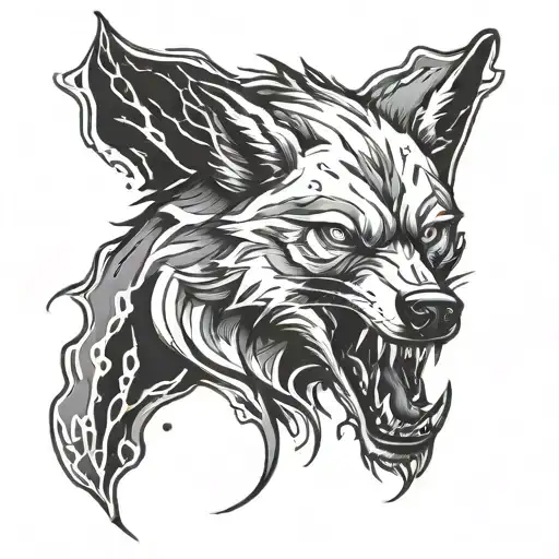 Wolf Tattoo With Lightning Storm