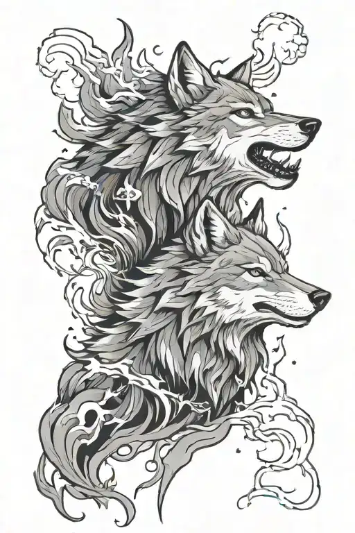 Wolf Tattoo With Lightning Storm Clouds