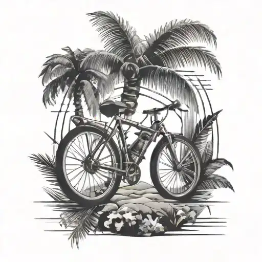 Bike And Palm Tree Growing