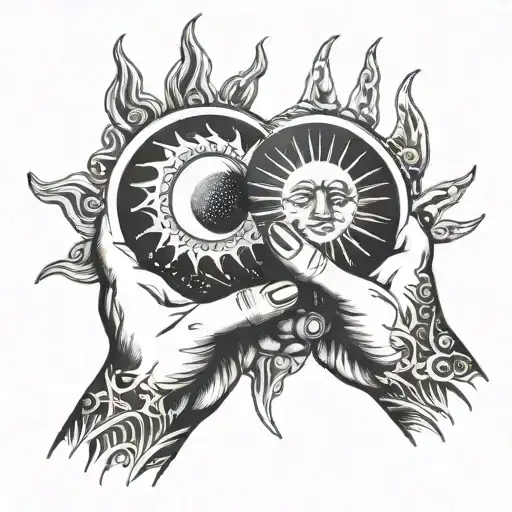 Hands With The Sun And Moon With Stars
