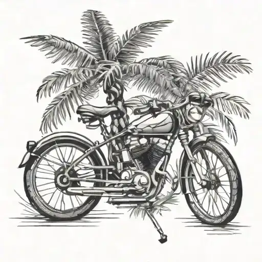 Bike And Palm Tree Growing Together