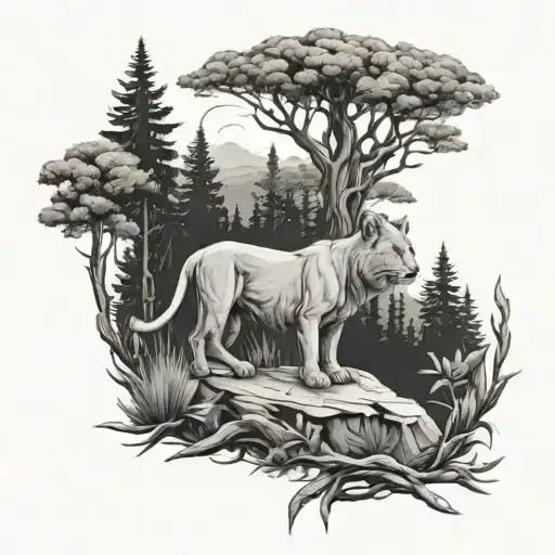 Forest Landscape And Lioness
