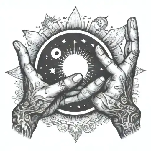 Hands With The Sun And Moon With Stars