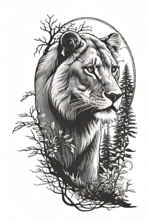 Forest Landscape And Lioness