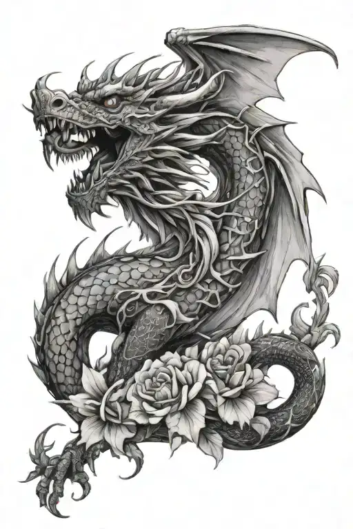 Dragon With Flowers