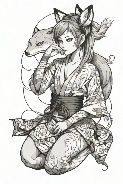 Anime Shibari Fox Girl With Yukata Nude