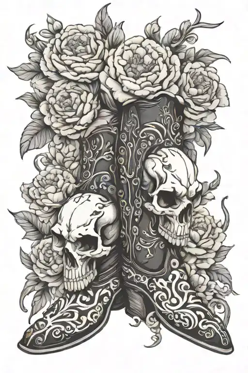 Longhorn Cow Skull Cowboy Boots Peonies Blooming