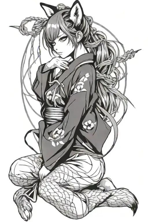 Anime Fox Girl With Yukata Nude Tied Up With Shibari Rope