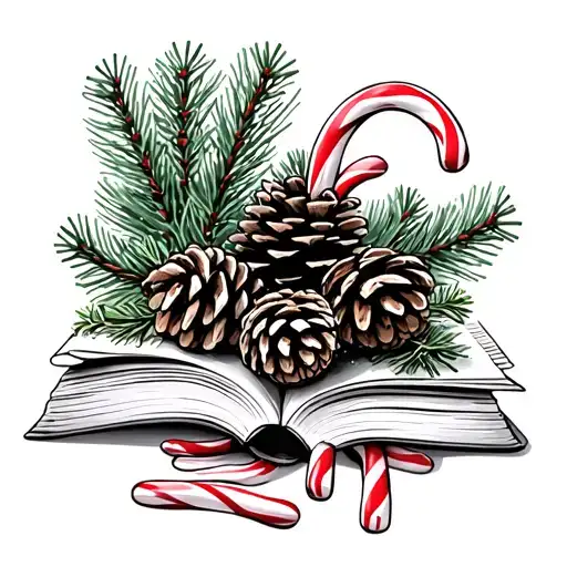 Book With Candy Canes And Pine Cones