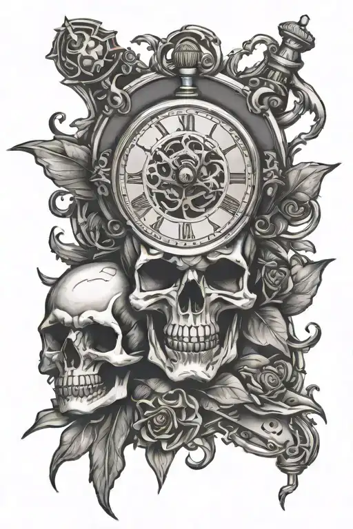 Skull And Compas Pocket Watch Black