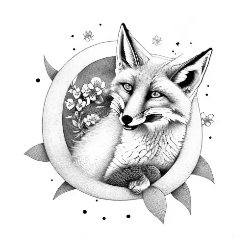 Sun And Fox Hidden In Flowers