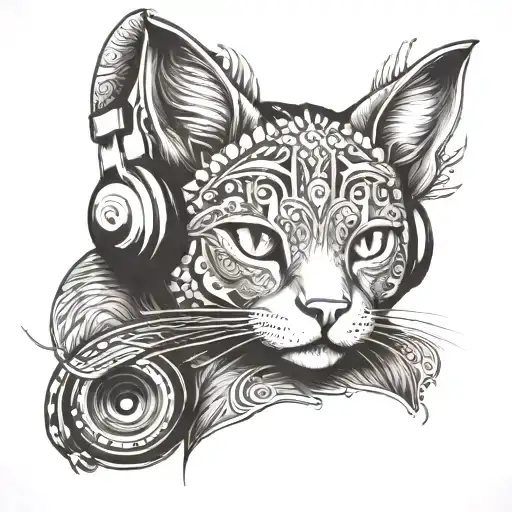 Mandala Cat Wearing Headphones