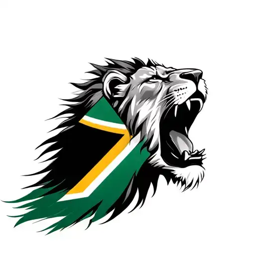 South African Flag In A Lions Mouth Open