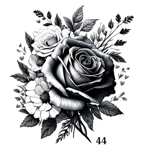 Rose And Cosmos Flower Bouquet With 444 Underneath