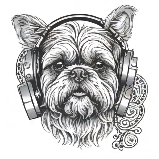 A Realistic Portrait Of A Shih Tzu Wearing Headphones Surrounded By Musical Notes