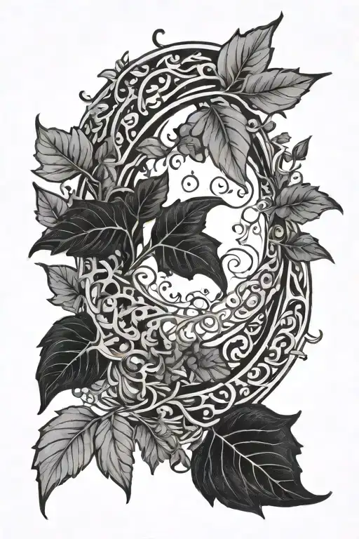 Crescent Moon And Ivy Leaves