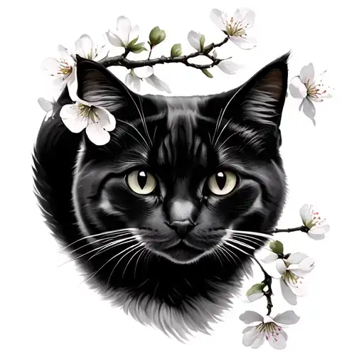 Cat Surrounded By Cherry Blossoms
