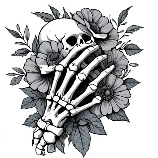 Skeleton Rock And Roll Hand Wrapped With October Birth Flowers