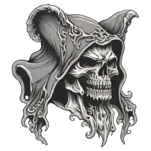 Hooded Skull With Jaw Open Screaming