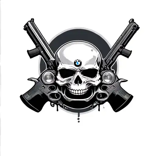 Skull With Bmw Car And Gun