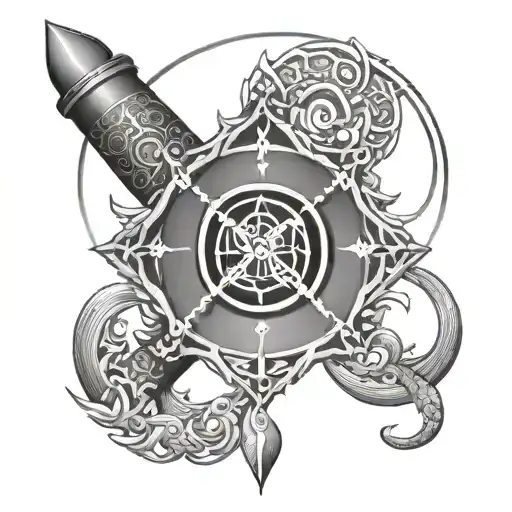 Karma Symbol With Sanskrit Shlok Along With Trishul Damru On Forearm